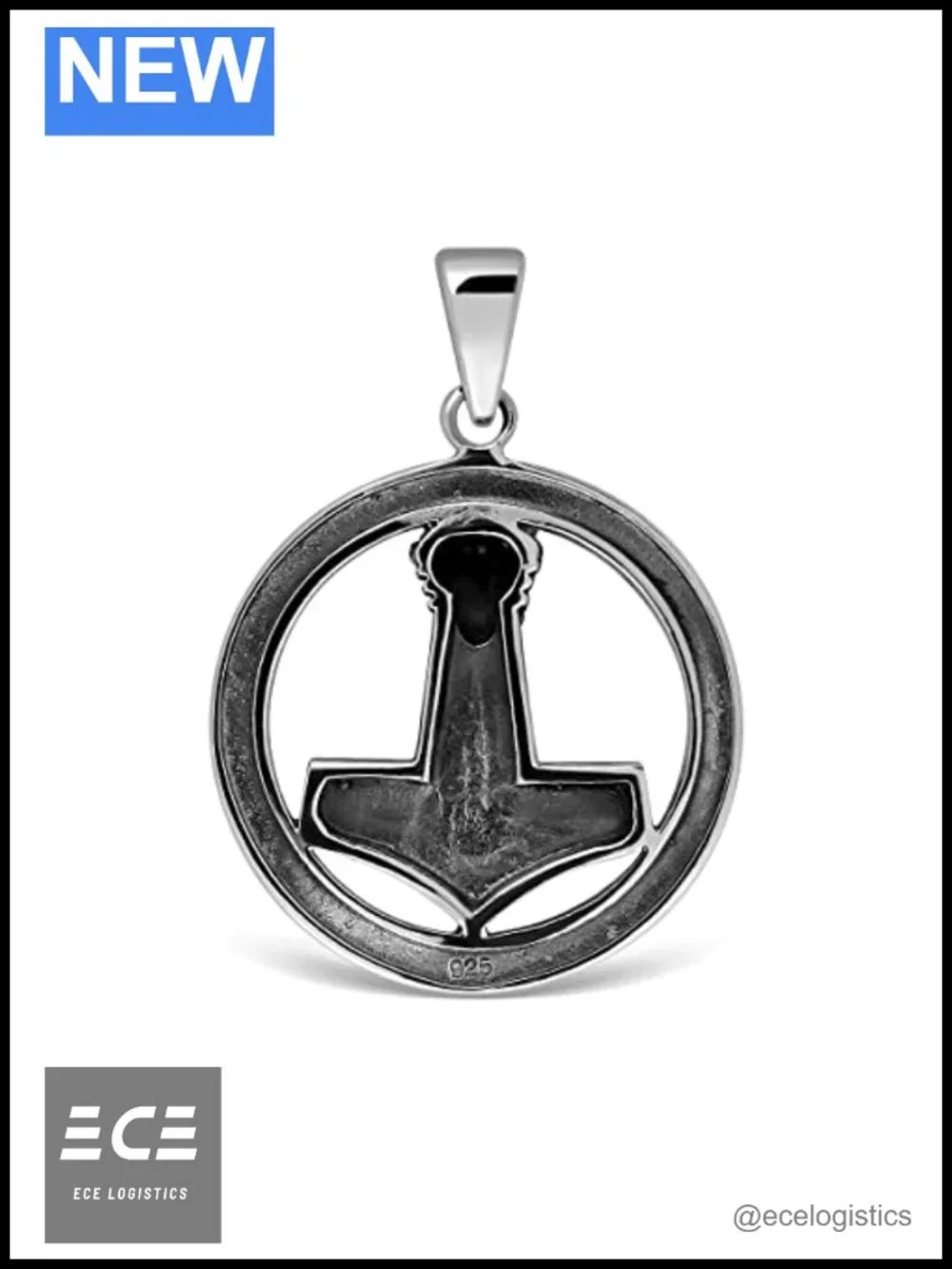 Sterling Silver Viking Mjolnir Thor Hammer Pendant Necklace Amulet Norse